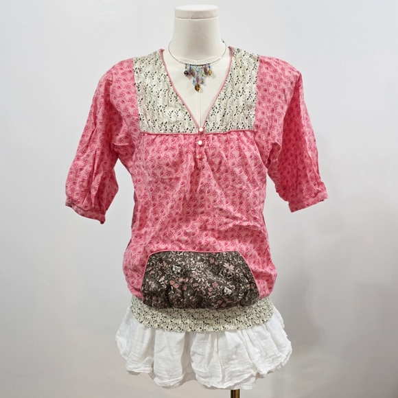 MNG casual sportswear vintage pink floral colorful blouse with buttons and pocke - Picture 2 of 5